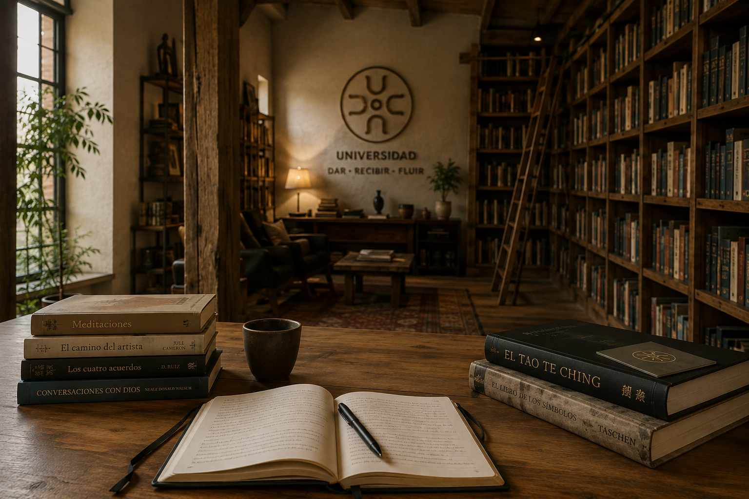 Biblioteca de Universidar® con libros de sabiduría, contemplación y estudio